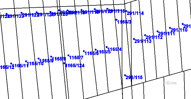Parcela st. 1165/5 v KÚ Moravská Huzová, Katastrální mapa