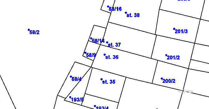 Parcela st. 36 v KÚ Stádlo, Katastrální mapa