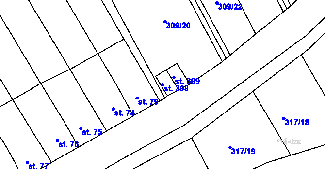 Parcela st. 308 v KÚ Moravská Chrastová, Katastrální mapa