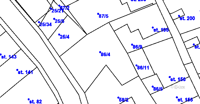 Parcela st. 86/4 v KÚ Moravská Chrastová, Katastrální mapa