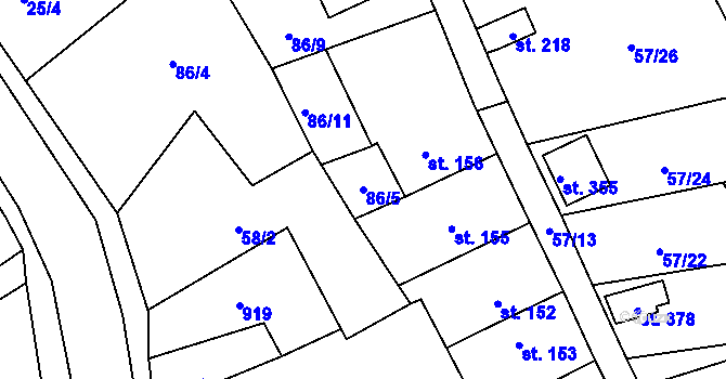Parcela st. 86/5 v KÚ Moravská Chrastová, Katastrální mapa