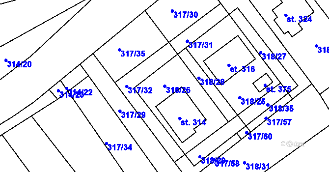 Parcela st. 318/26 v KÚ Moravská Chrastová, Katastrální mapa