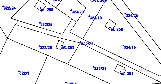 Parcela st. 322/22 v KÚ Moravská Chrastová, Katastrální mapa
