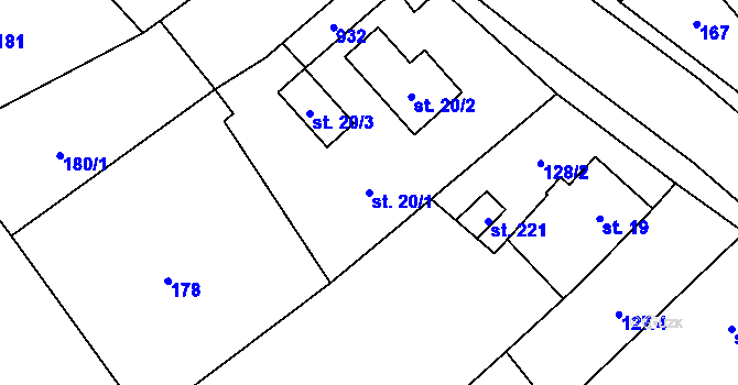 Parcela st. 20/1 v KÚ Moravská Chrastová, Katastrální mapa