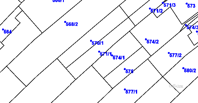 Parcela st. 571/1 v KÚ Moravská Nová Ves, Katastrální mapa