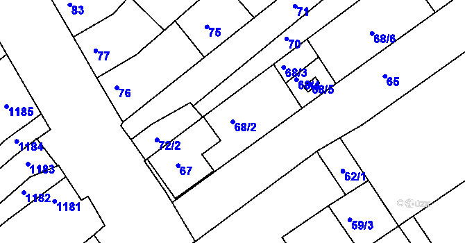 Parcela st. 68/2 v KÚ Moravská Nová Ves, Katastrální mapa