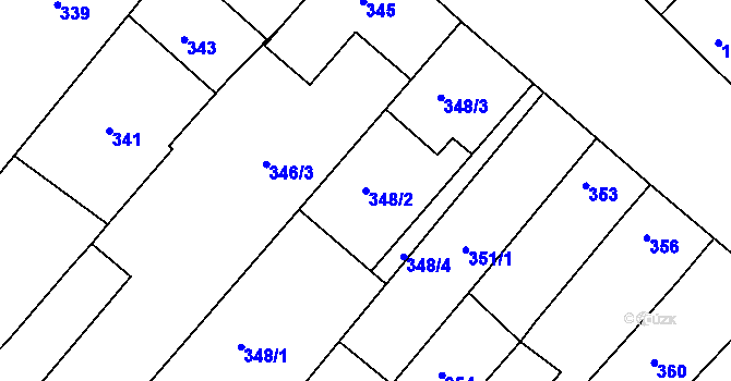 Parcela st. 348/2 v KÚ Moravská Nová Ves, Katastrální mapa