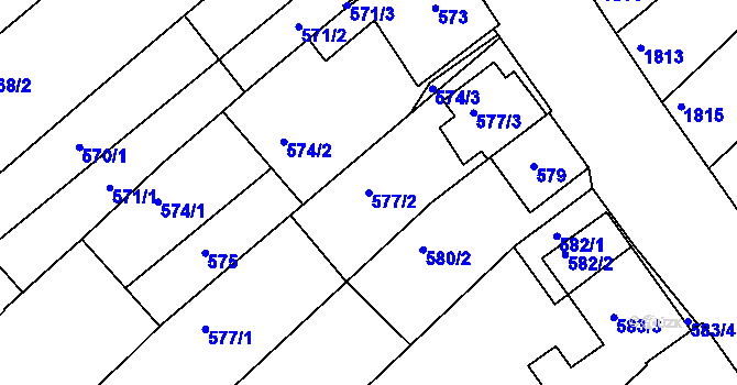 Parcela st. 577/2 v KÚ Moravská Nová Ves, Katastrální mapa