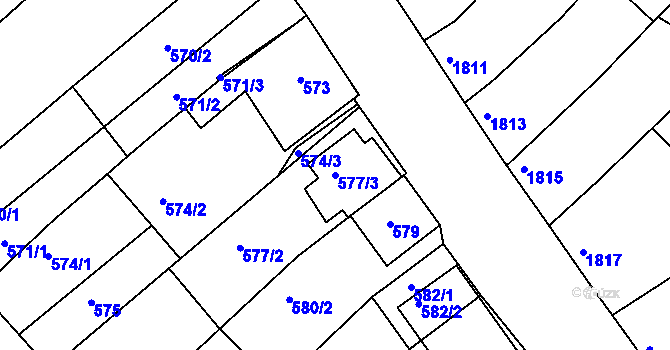 Parcela st. 577/3 v KÚ Moravská Nová Ves, Katastrální mapa