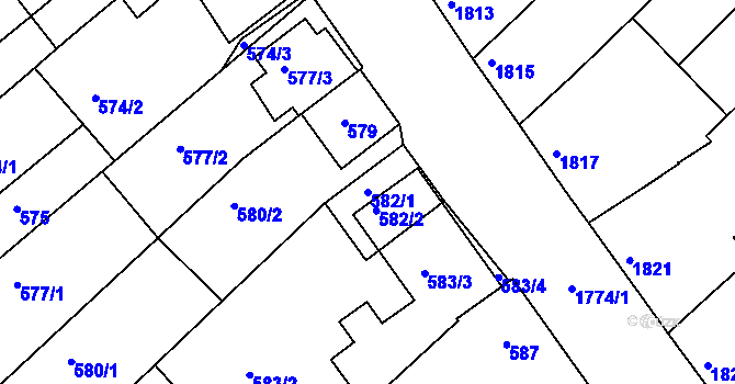 Parcela st. 582/1 v KÚ Moravská Nová Ves, Katastrální mapa