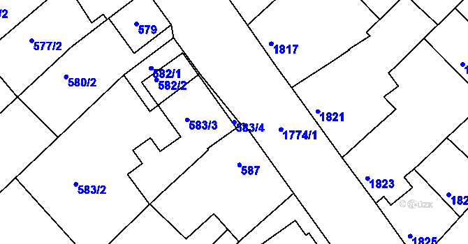 Parcela st. 583/4 v KÚ Moravská Nová Ves, Katastrální mapa