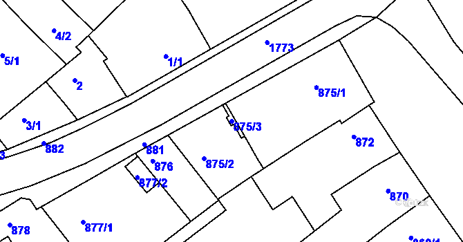 Parcela st. 875/3 v KÚ Moravská Nová Ves, Katastrální mapa