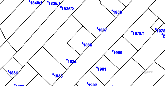 Parcela st. 1836 v KÚ Moravská Nová Ves, Katastrální mapa