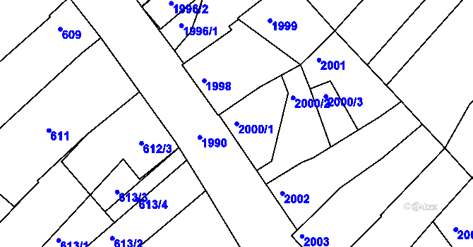 Parcela st. 2000/1 v KÚ Moravská Nová Ves, Katastrální mapa