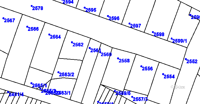 Parcela st. 2560 v KÚ Moravská Nová Ves, Katastrální mapa