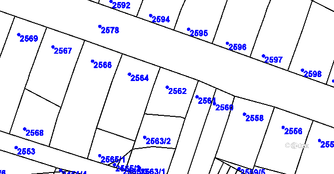 Parcela st. 2562 v KÚ Moravská Nová Ves, Katastrální mapa