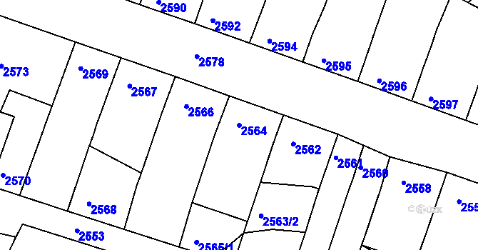 Parcela st. 2564 v KÚ Moravská Nová Ves, Katastrální mapa