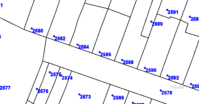 Parcela st. 2586 v KÚ Moravská Nová Ves, Katastrální mapa