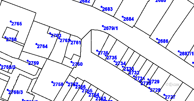 Parcela st. 2736 v KÚ Moravská Nová Ves, Katastrální mapa