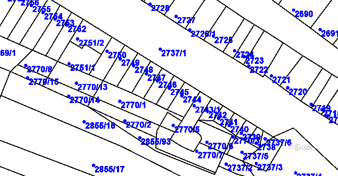 Parcela st. 2745 v KÚ Moravská Nová Ves, Katastrální mapa
