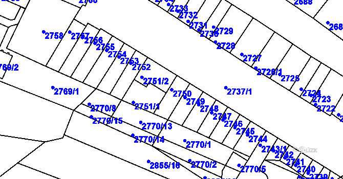 Parcela st. 2750 v KÚ Moravská Nová Ves, Katastrální mapa
