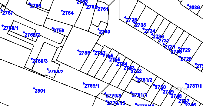 Parcela st. 2756 v KÚ Moravská Nová Ves, Katastrální mapa