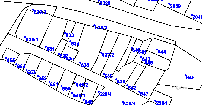Parcela st. 637/2 v KÚ Moravská Nová Ves, Katastrální mapa