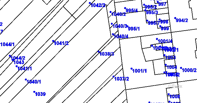 Parcela st. 1038/3 v KÚ Moravská Nová Ves, Katastrální mapa