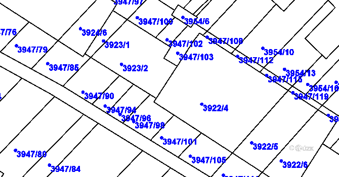 Parcela st. 3922/1 v KÚ Moravská Nová Ves, Katastrální mapa