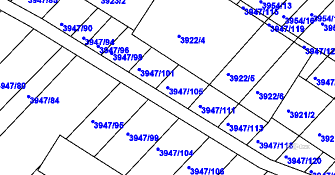 Parcela st. 3947/105 v KÚ Moravská Nová Ves, Katastrální mapa