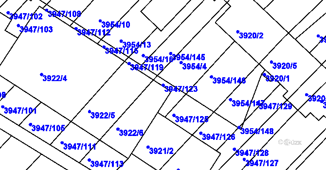 Parcela st. 3947/123 v KÚ Moravská Nová Ves, Katastrální mapa
