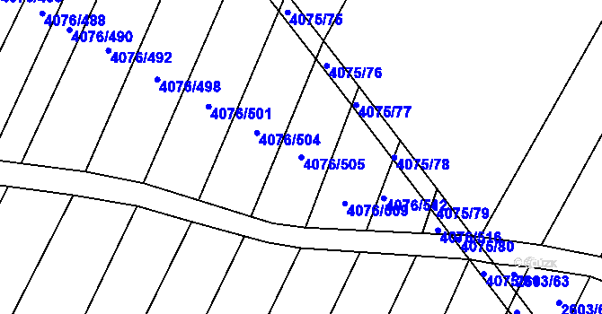 Parcela st. 4076/505 v KÚ Moravská Nová Ves, Katastrální mapa