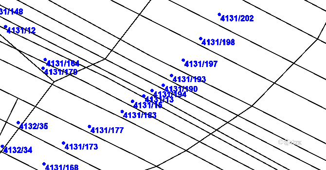 Parcela st. 4131/190 v KÚ Moravská Nová Ves, Katastrální mapa