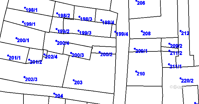 Parcela st. 200/2 v KÚ Moravská Třebová, Katastrální mapa