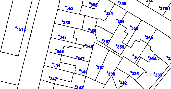 Parcela st. 349 v KÚ Moravská Třebová, Katastrální mapa