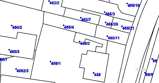 Parcela st. 459/2 v KÚ Moravská Třebová, Katastrální mapa