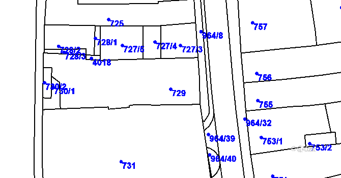 Parcela st. 729 v KÚ Moravská Třebová, Katastrální mapa