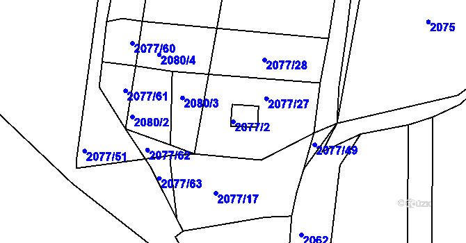 Parcela st. 2077/2 v KÚ Moravská Třebová, Katastrální mapa