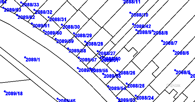 Parcela st. 2088/27 v KÚ Moravská Třebová, Katastrální mapa