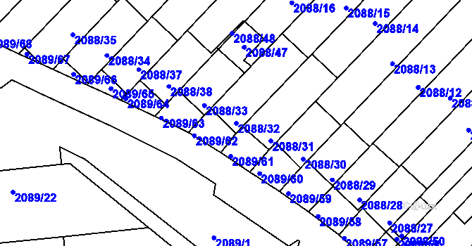 Parcela st. 2088/32 v KÚ Moravská Třebová, Katastrální mapa