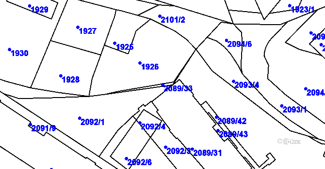 Parcela st. 2089/33 v KÚ Moravská Třebová, Katastrální mapa