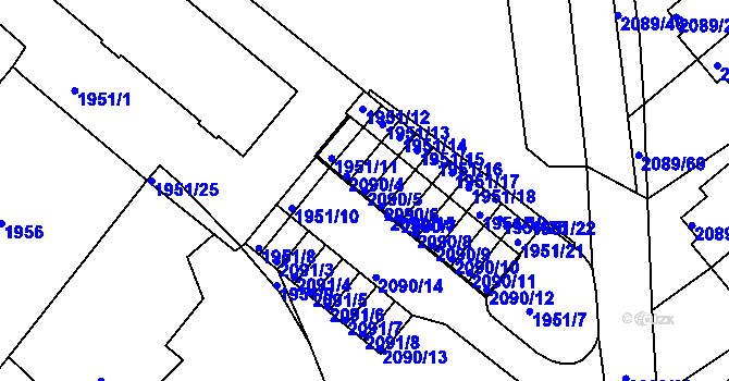 Parcela st. 2090/5 v KÚ Moravská Třebová, Katastrální mapa