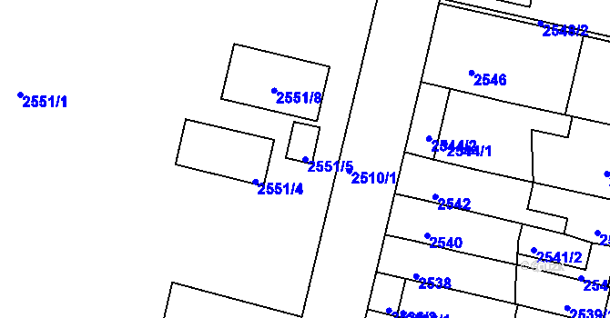 Parcela st. 2551/5 v KÚ Moravská Třebová, Katastrální mapa