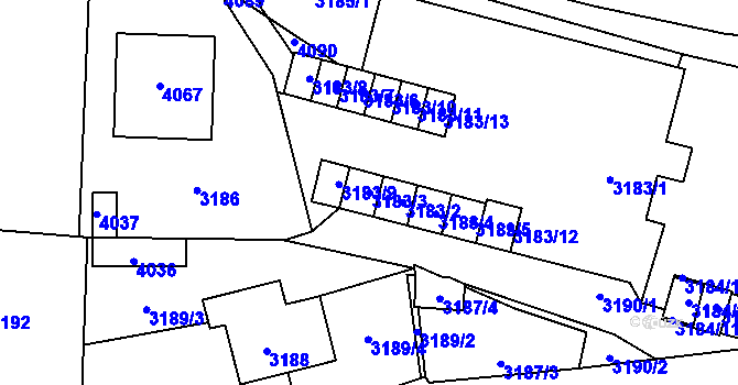 Parcela st. 3183/3 v KÚ Moravská Třebová, Katastrální mapa