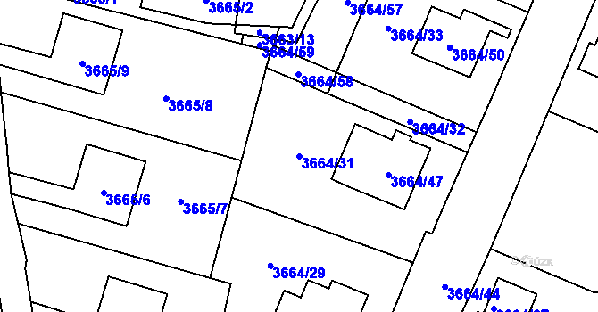 Parcela st. 3664/31 v KÚ Moravská Třebová, Katastrální mapa