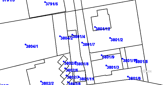 Parcela st. 3801/7 v KÚ Moravská Třebová, Katastrální mapa