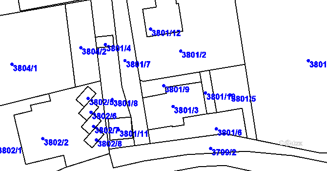Parcela st. 3801/9 v KÚ Moravská Třebová, Katastrální mapa