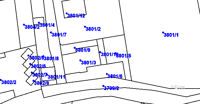 Parcela st. 3801/10 v KÚ Moravská Třebová, Katastrální mapa