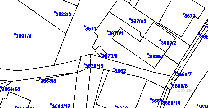 Parcela st. 3670/2 v KÚ Moravská Třebová, Katastrální mapa