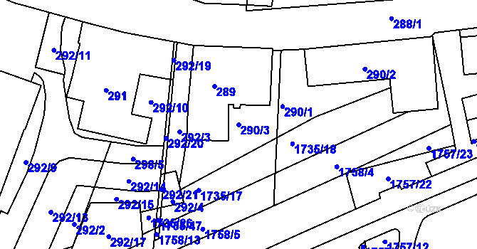 Parcela st. 290/3 v KÚ Moravská Třebová, Katastrální mapa